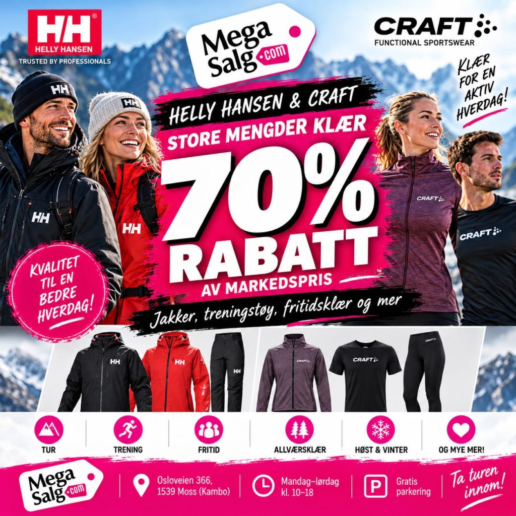 70% rabatt – jakker, treningstøy og mer