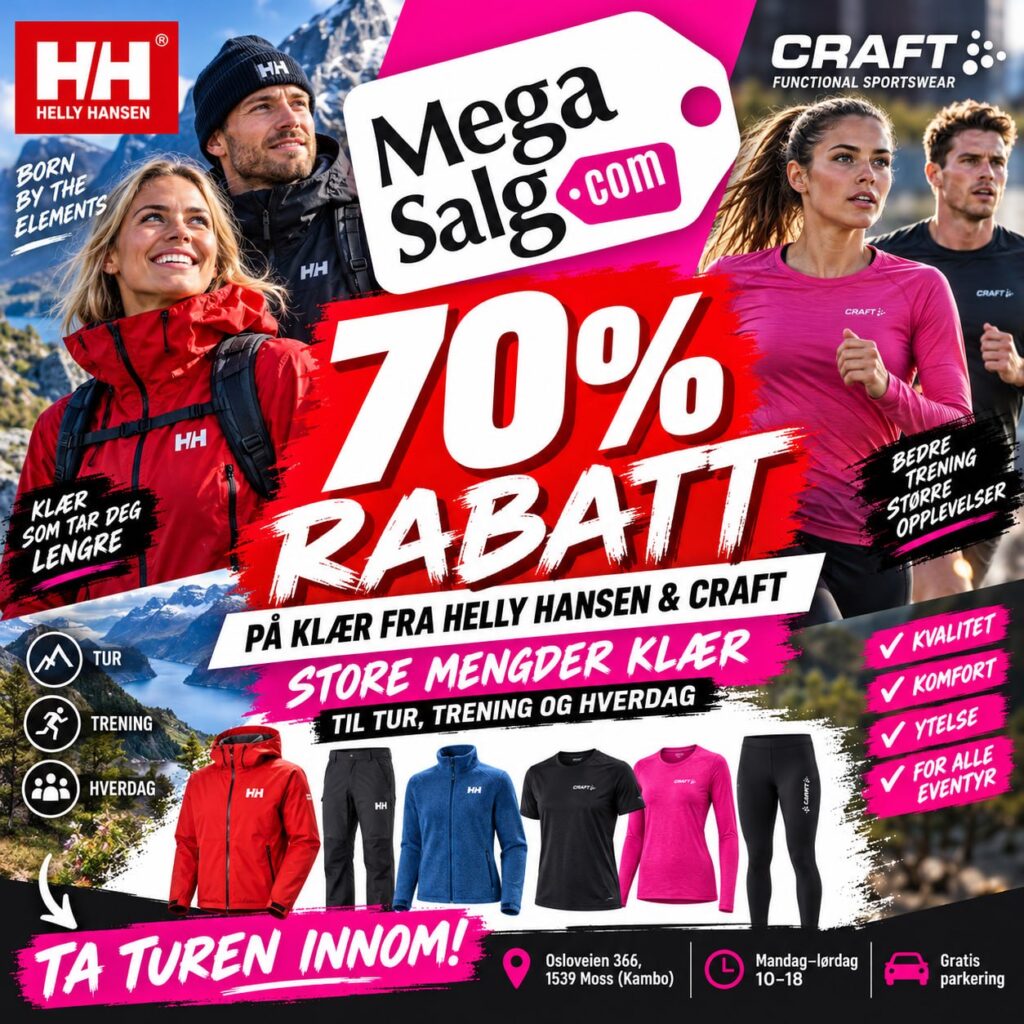 70% rabatt – på klær fra Helly Hansen & Craft